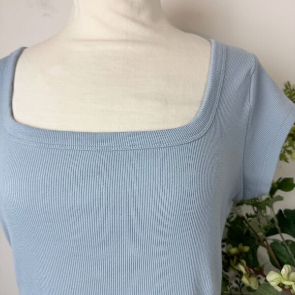 Topshop Periwinkle Ribbed Square Neck Cap Sleeve Top sz 12 - Picture 3 of 10